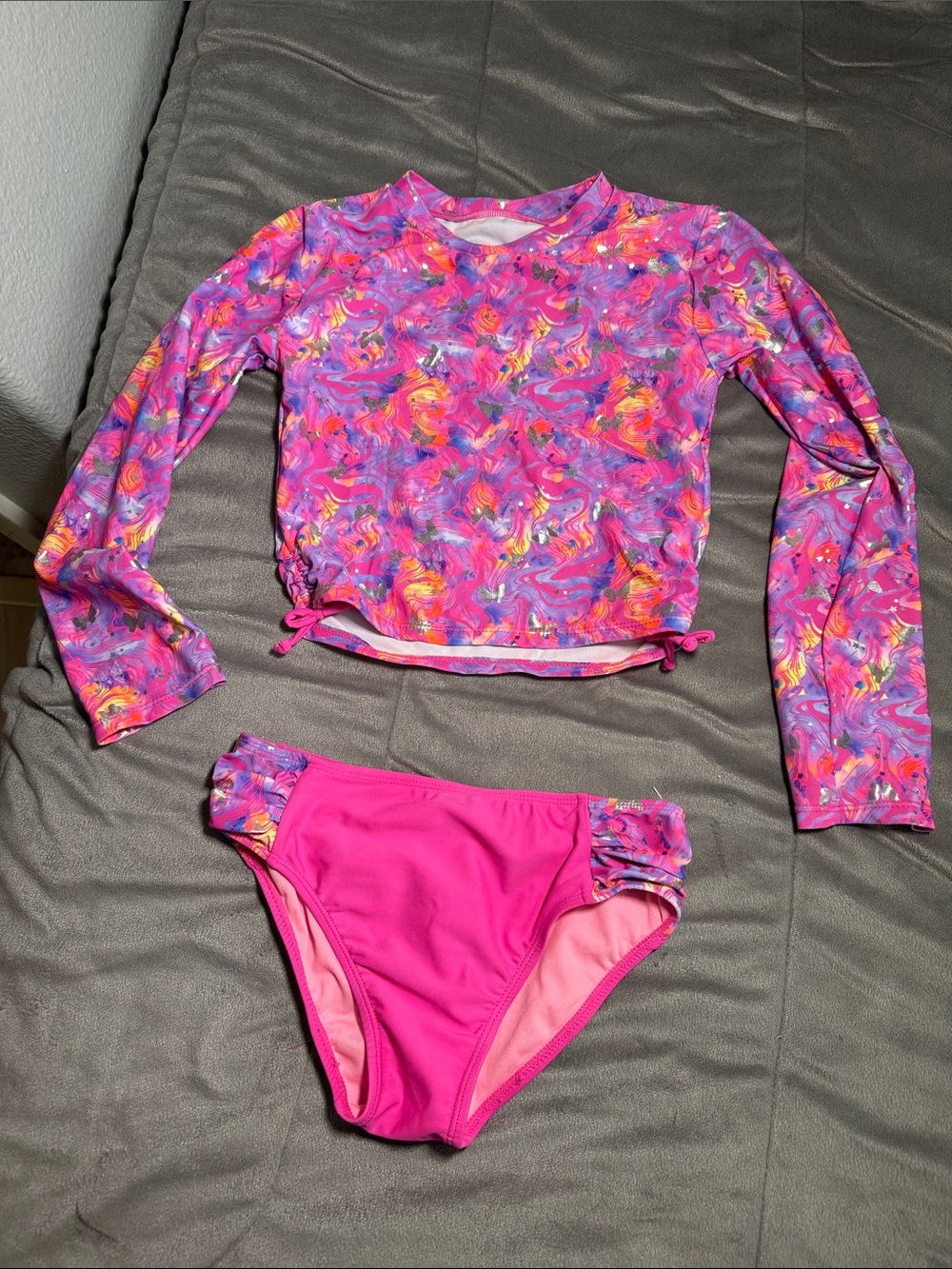 btween Pink & Purple Swirl Long-Sleeve 2 pc Rashguard bikini bottom swim Set 10